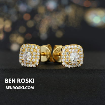Cushion Halo Stud Earrings Sterling Silver, Gold, or Rose Gold | VVS Moissanite | GRA Certified