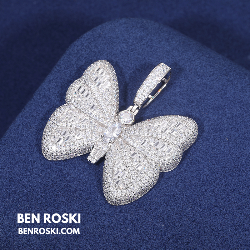 Butterfly Pendant Sterling Silver or Gold / Rose Gold Plated | VVS Moissanite | GRA Certified