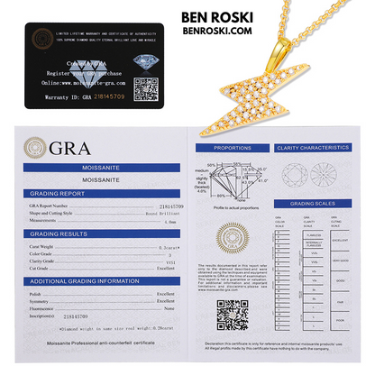 Lightning Bolt Moissanite Pendant | Sterling Silver, Gold & Rose Gold | GRA Certified