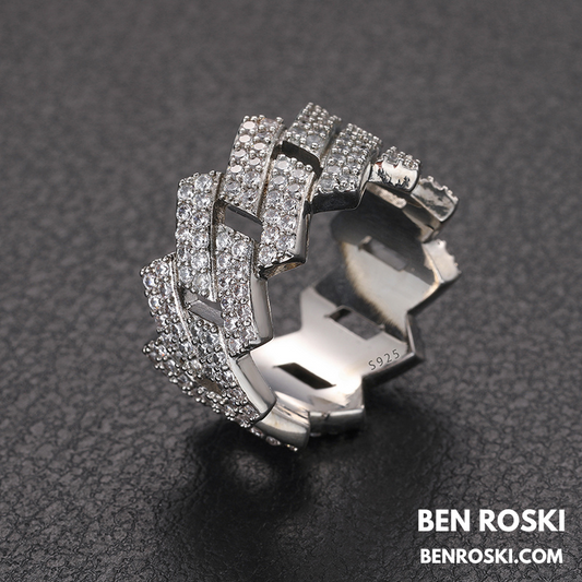 Cuban Link Band Ring Sterling Silver | VVS Moissanite| Gold, Silver & Rose Gold | GRA Certified