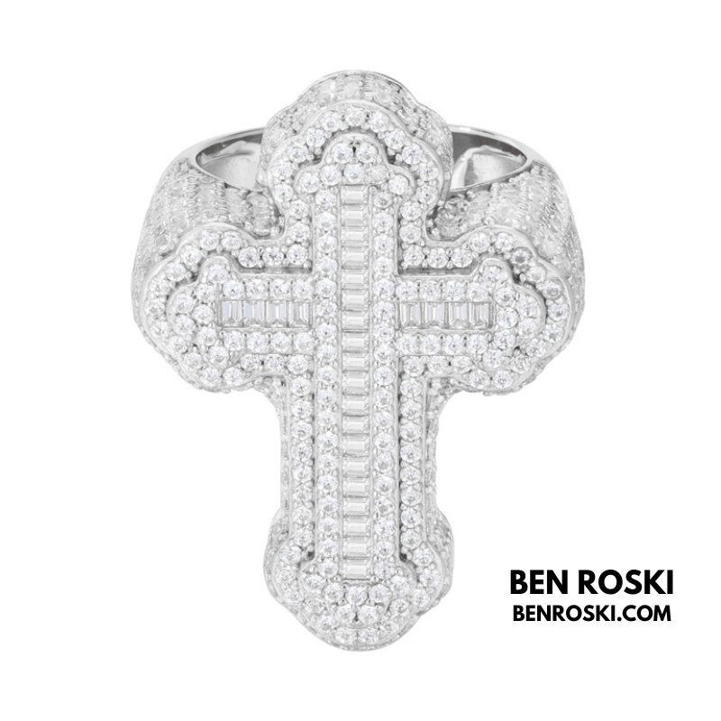 Cross Moissanite Ring Sterling Silver, Gold, or Rose Gold | VVS Moissanite | GRA Certified
