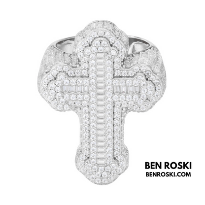 Cross Moissanite Ring Sterling Silver, Gold, or Rose Gold | VVS Moissanite | GRA Certified