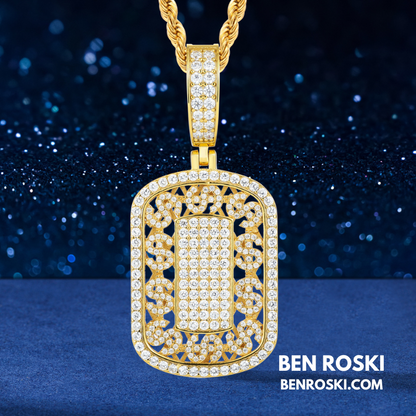 Iced Cuban Frame Pendant Sterling Silver or Gold / Rose Gold Plated | VVS Moissanite | GRA Certified