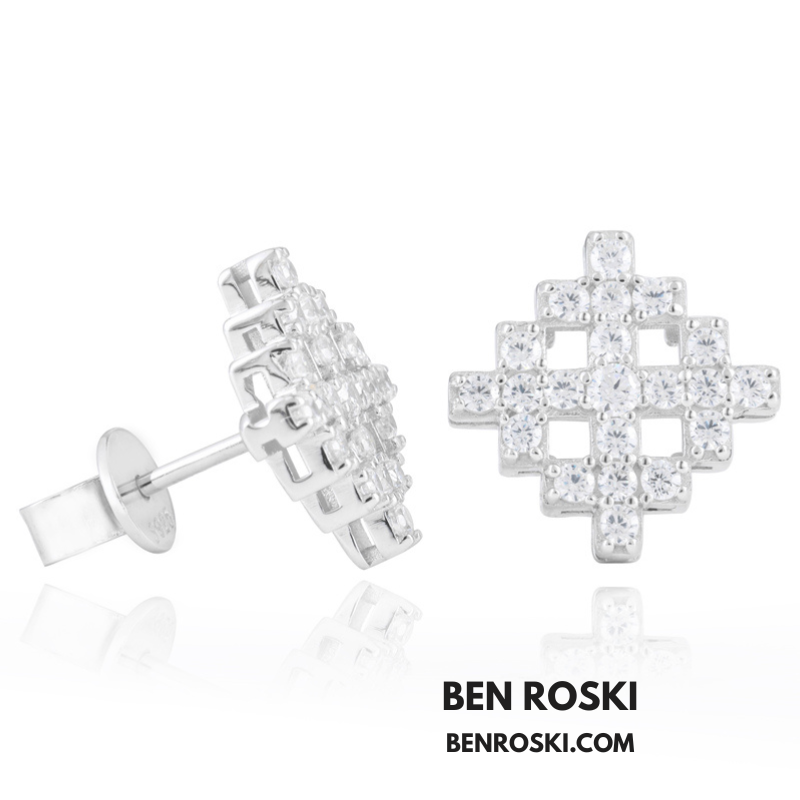 Geometric Cluster Stud Earrings Sterling Silver, Gold, or Rose Gold | VVS Moissanite | GRA Certified