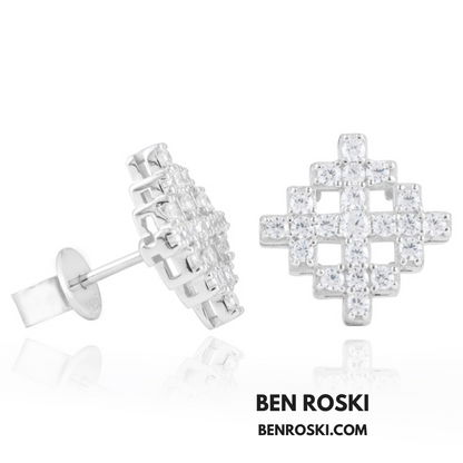 Geometric Cluster Stud Earrings Sterling Silver, Gold, or Rose Gold | VVS Moissanite | GRA Certified