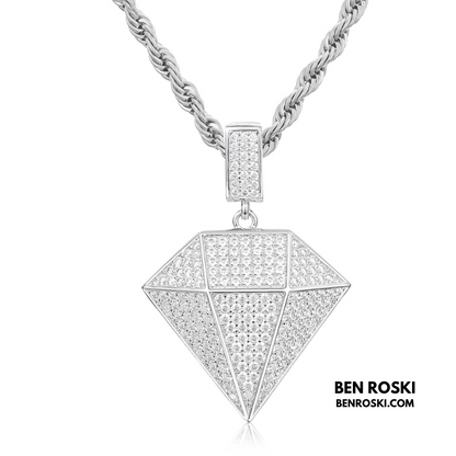 Diamond Shape Moissanite Pendant Sterling Silver, Gold / Rose Gold Plated | GRA Certified