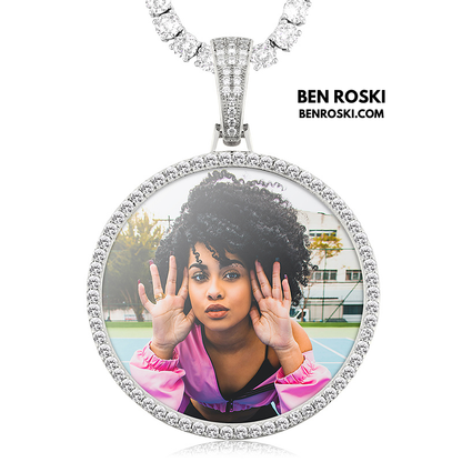 Custom Photo Round Pendant Sterling Silver or Gold & Rose Gold Plated | Moissanite | GRA Certified