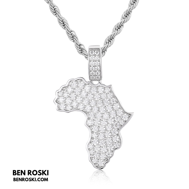 Africa Map Moissanite Pendant Sterling Silver or Gold/Rose Gold Plated | VVS Moissanite | GRA Certified