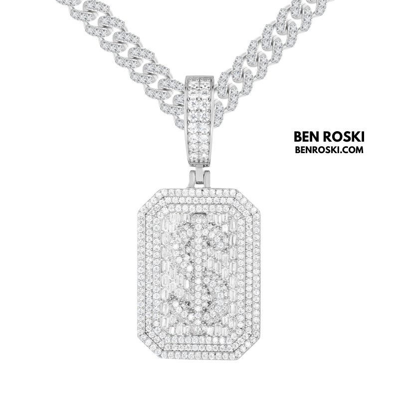 Iced-Out Dollar Sign Pendant sterling Silver or Gold Plated | VVS Moissanite | GRA Certified