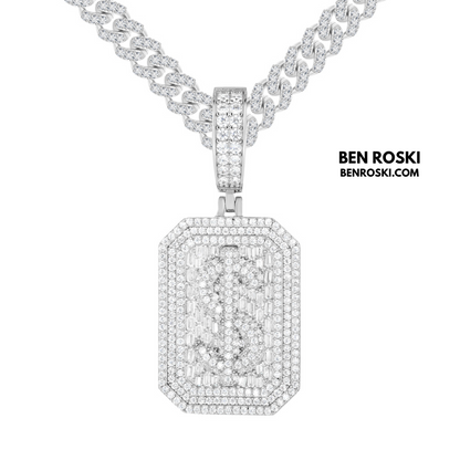 Iced-Out Dollar Sign Pendant sterling Silver or Gold Plated | VVS Moissanite | GRA Certified