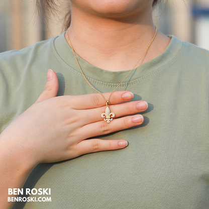 Fleur-de-Lis Moissanite Pendant Sterling Silver or Gold/Rose Gold Plated | VVS Moissanite | GRA Certified