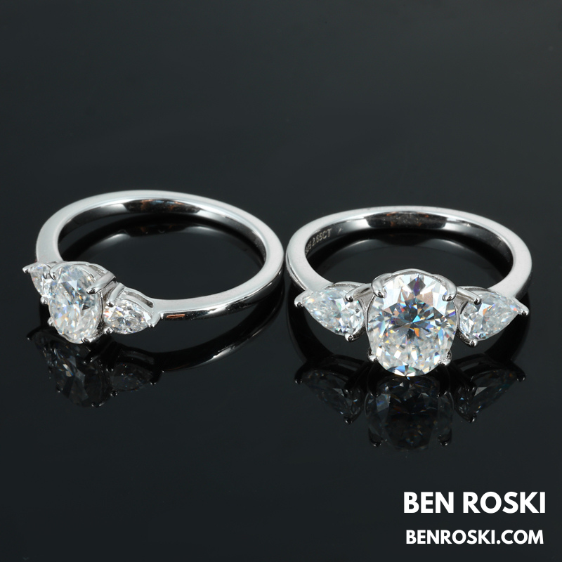 Three-Stone Moissanite Engagement Ring Sterling Silver or Gold / Rose Gold Plated | VVS Moissanite | GRA Certified