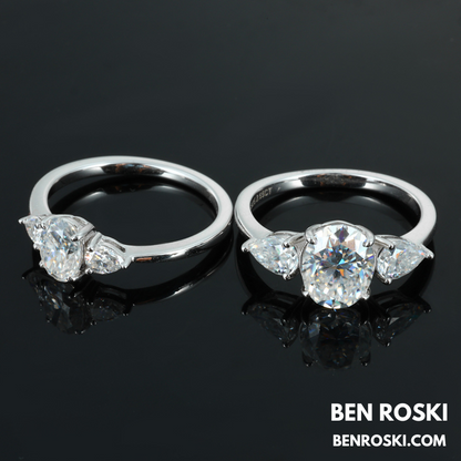 Three-Stone Moissanite Engagement Ring Sterling Silver or Gold / Rose Gold Plated | VVS Moissanite | GRA Certified