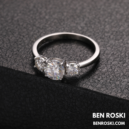 Three-Stone Moissanite Engagement Ring Sterling Silver, Gold & Rose Gold | GRA Certified