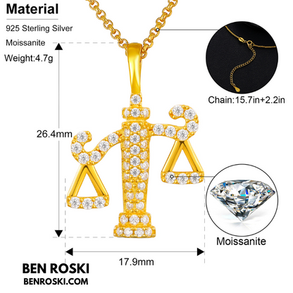 Scales of Justice Pendant Sterling Silver, Gold, or Rose Gold | VVS Moissanite | GRA Certified