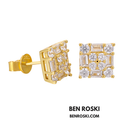 Square Cluster Stud Earrings Sterling Silver, Gold, or Rose Gold | VVS Moissanite | GRA Certified