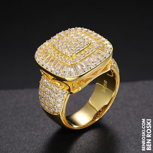 Iced-Out Moissanite Square Cluster Ring Sterling Silver, Gold, Rose Gold & Silver | GRA Certified