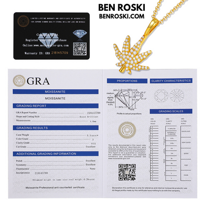 Cannabis Leaf Pendant Sterling Silver or Gold / Rose Gold Plated | VVS Moissanite | GRA Certified