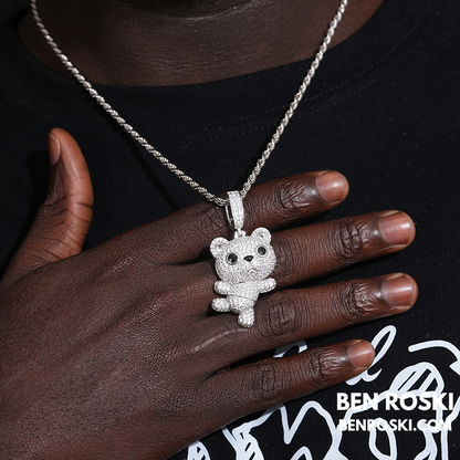 Dancing Teddy Bear Pendant Sterling Silver, Gold & Rose Gold | VVS Moissanite | GRA Certified