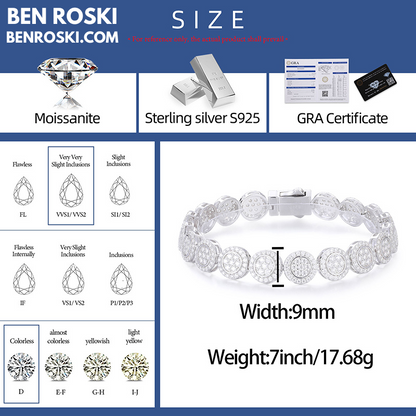9MM Moissanite Round Cluster Bracelet – 7" / 8" | Silver, Gold, or Rose Gold | GRA Certified