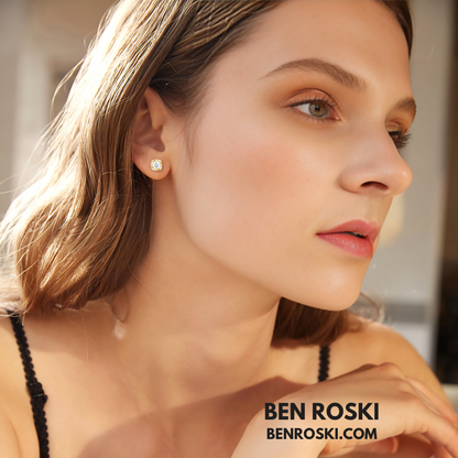 Moissanite Halo Stud Earrings Sterling Silver or Gold/Rose Gold Plated | VVS Moissanite | GRA Certified