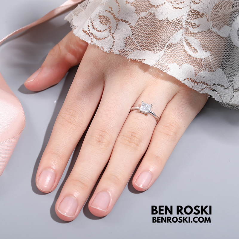 Princess Cut Moissanite Solitaire Ring Sterling Silver, Gold or Rose Gold | VVS Moissanite | GRA Certified