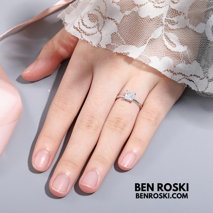 Princess Cut Moissanite Solitaire Ring Sterling Silver, Gold or Rose Gold | VVS Moissanite | GRA Certified