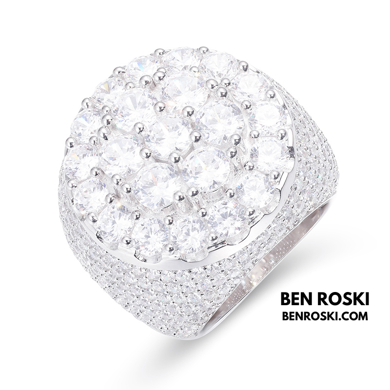 Iced Moissanite Cluster Ring Sterling Silver | VVS1 Moissanite | GRA Certified | Gold & Rose Gold Available