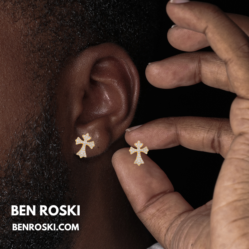 Cross Moissanite Stud Earrings Sterling Silver, Gold & Rose Gold | VVS Moissanite | GRA Certified