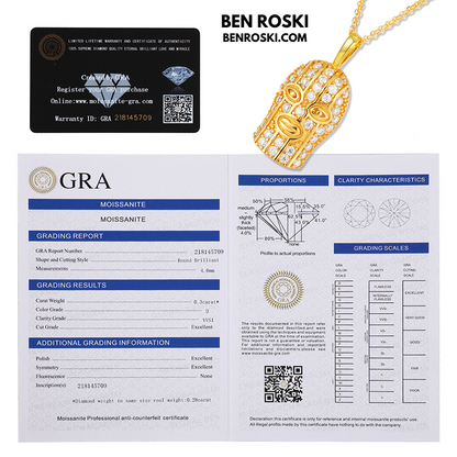 Ski Mask Moissanite Pendant Sterling Silver or Gold/Rose Gold Plated | VVS Moissanite | GRA Certified