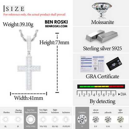 Moissanite Cross Pendant Sterling Silver, Gold & Rose Gold | VVS Moissanite | GRA Certified