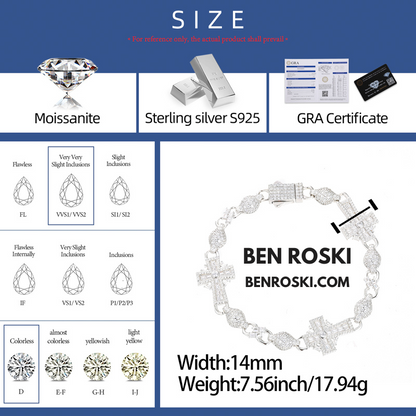 Moissanite Cross Link Bracelet Sterling Silver, Gold, or Rose Gold | VVS Moissanite | GRA Certified
