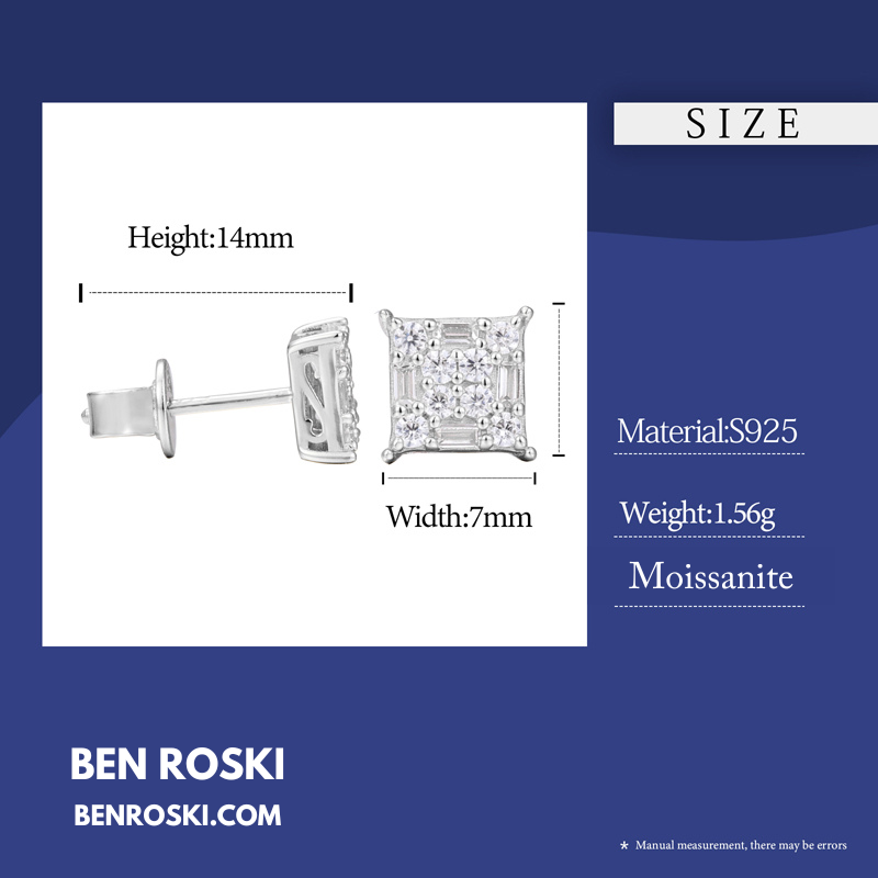 Square Cluster Stud Earrings Sterling Silver or Gold/Rose Gold Plated | VVS Moissanite | GRA Certified