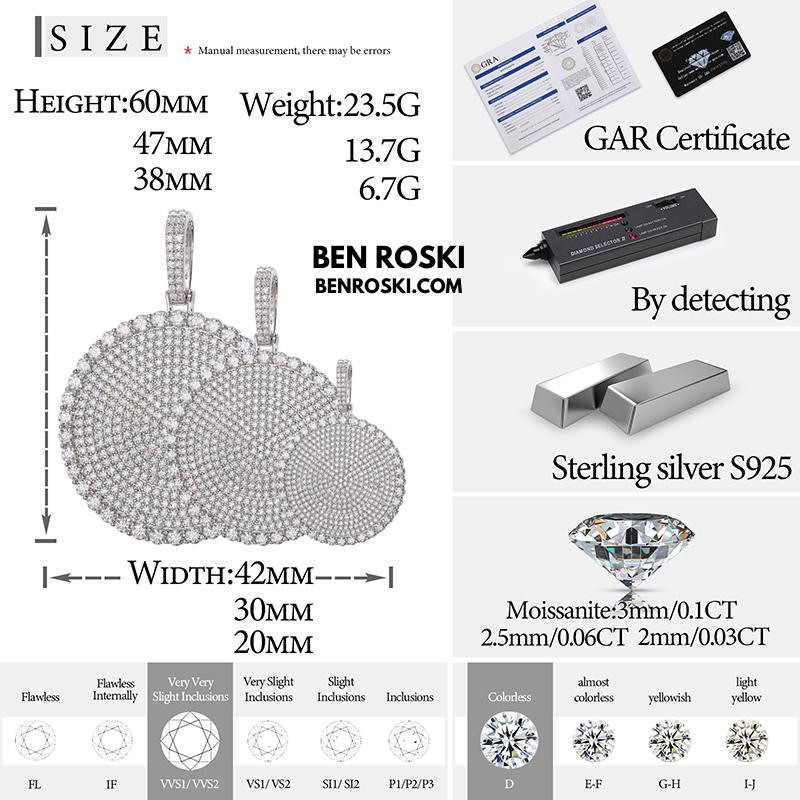 Round Cluster Moissanite Pendant Sterling Silver, Gold & Rose Gold | VVS Moissanite | GRA Certified