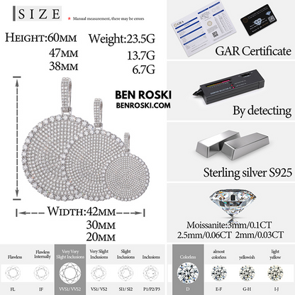 Round Cluster Moissanite Pendant Sterling Silver, Gold & Rose Gold | VVS Moissanite | GRA Certified