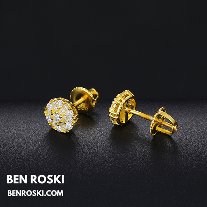 Round Cluster Stud Earrings Sterling Silver, Gold & Rose Gold | VVS Moissanite | GRA Certified