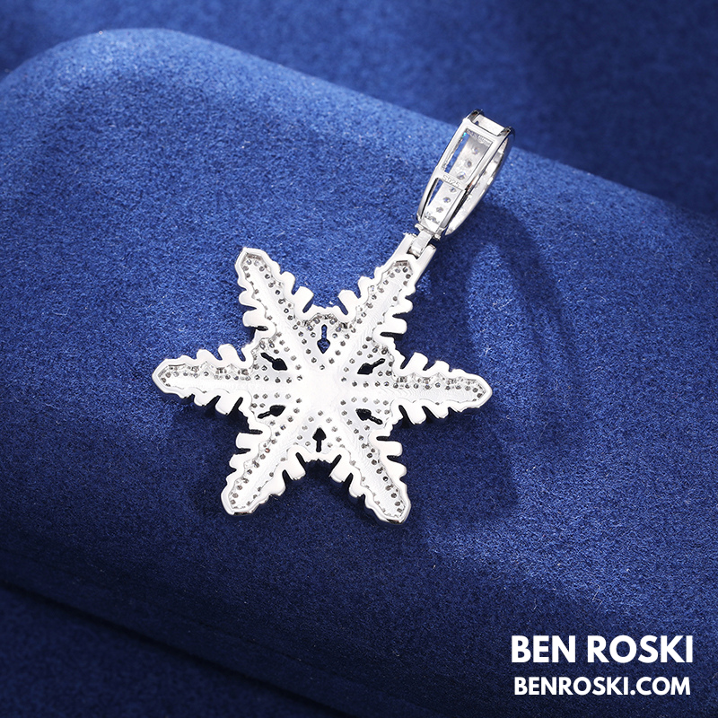 Iced Snowflake Pendant Sterling Silver or Gold/Rose Gold Plated | VVS Moissanite | GRA Certified