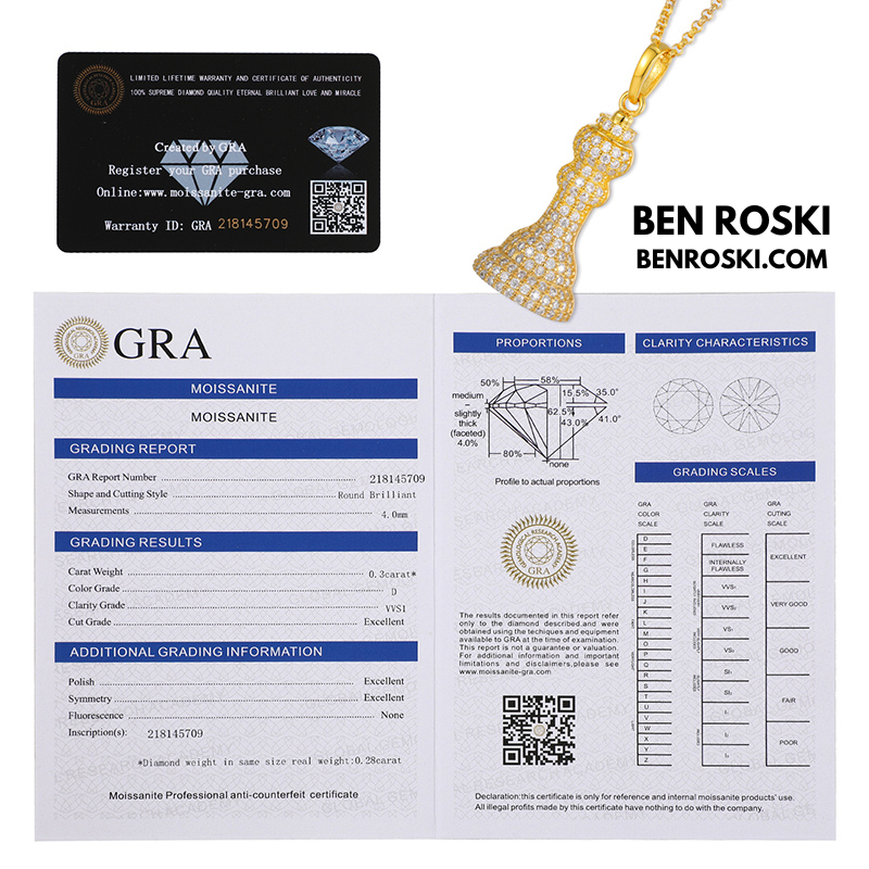 Moissanite Chess Piece Pendant Sterling Silver, Gold, or Rose Gold | VVS1 Moissanite | GRA Certified