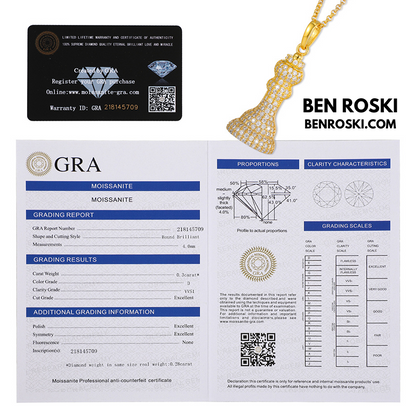Moissanite Chess Piece Pendant Sterling Silver, Gold, or Rose Gold | VVS1 Moissanite | GRA Certified