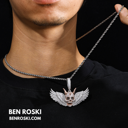Moissanite Winged Skull Pendant Sterling Silver, Gold & Rose Gold Plated | VVS Moissanite | GRA Certified