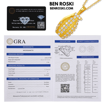 Grenade Moissanite Pendant Sterling Silver, Gold & Rose Gold | VVS Moissanite | GRA Certified