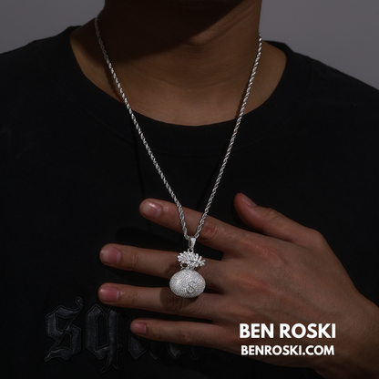 Money Bag Pendant Sterling Silver, Gold  & Rose Gold Plated | VVS Moissanite | GRA Certified