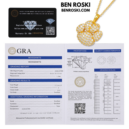 Moissanite Paw Print Pendant Necklace | Sterling Silver, Gold, or Rose Gold | VVS1 | GRA Certified