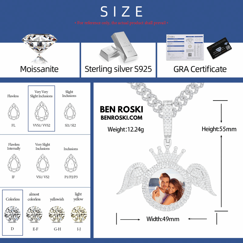 Angel Wings Custom Photo Pendant – 55MM Height | 12.24g | VVS1 Moissanite | GRA Certified