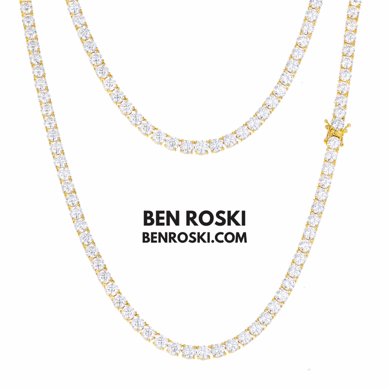 Moissanite Tennis Chain Necklace – 4MM Sterling Silver, Gold & Rose Gold | VVS1 Moissanite | GRA Certified