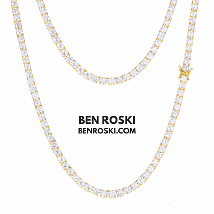 Moissanite Tennis Chain Necklace – 4MM Sterling Silver, Gold & Rose Gold | VVS1 Moissanite | GRA Certified