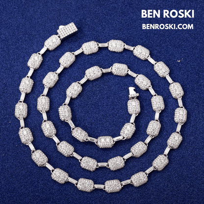 7MM Moissanite Cushion Link Chain Necklace – 22 Inch Sterling Silver, Gold, or Rose Gold | VVS D Color Stones | GRA Certified