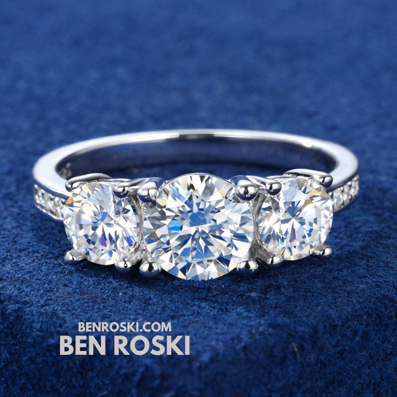 Three-Stone Moissanite Ring – 8MM Width | VVS1 Moissanite | GRA Certified