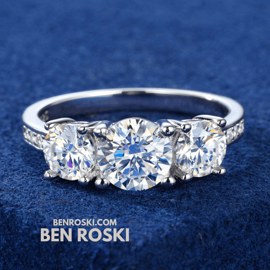 Three-Stone Moissanite Ring – 8MM Width | VVS1 Moissanite | GRA Certified