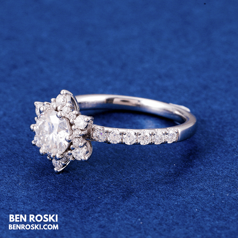 Floral Moissanite Engagement Ring Sterling Silver, Gold & Rose Gold | GRA Certified